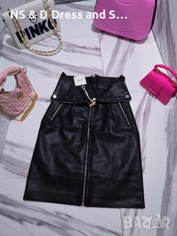 Кожена пола с висока талия , снимка 4 - Поли - 47560199