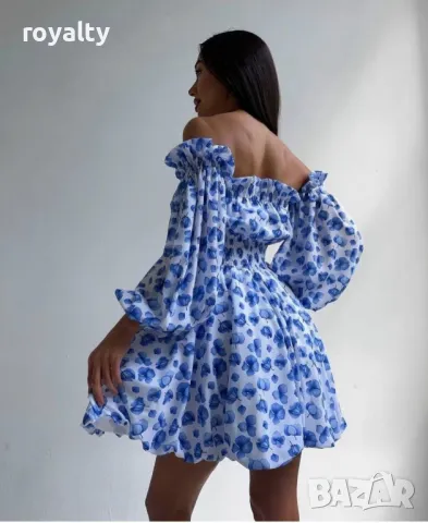 Ефектна синя рокля с паднали рамене Различни цветове , снимка 4 - Рокли - 49824186