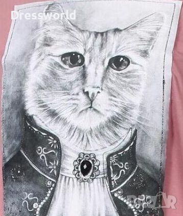 Нова розова блуза/ тениска с котка, коте, L, XL, XXL, голям размер, снимка 1 - Тениски - 36148012