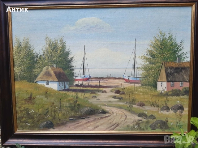 Красива Стара Картина Живопис Маслени Бои на Платно