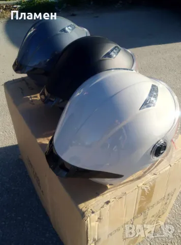 Шлем, каска за мотор скутер мотопед с визьор и спойлер YAWA сива, черна, бяла, снимка 12 - Аксесоари и консумативи - 48998670