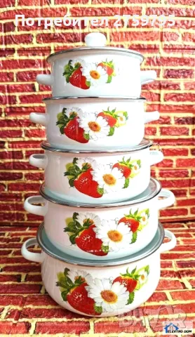 НОВО.Комплект 5 броя тенджери, със 5 бр стъклени капаци Бели

