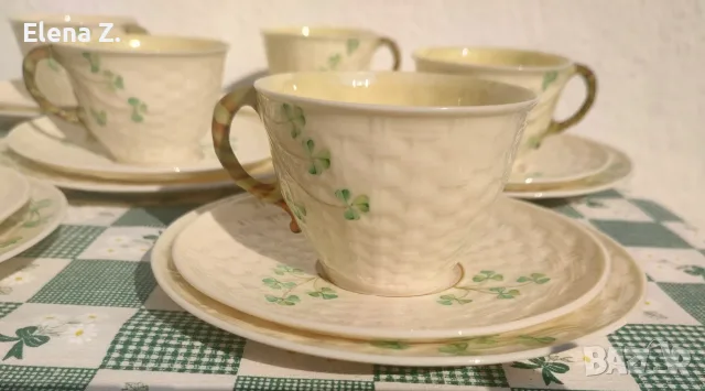 Троен сет за чай Belleek Ирландия - най-финия порцелан, снимка 5 - Чаши - 56137947