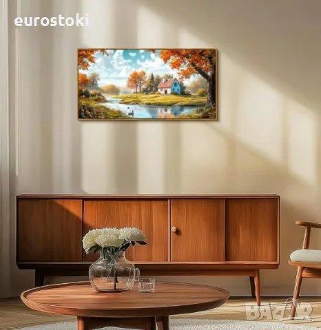 Голяма картина на платно Hyidecorart Селска Вила, 50x100 см, с красива дървена рамка, снимка 7 - Картини - 55729281
