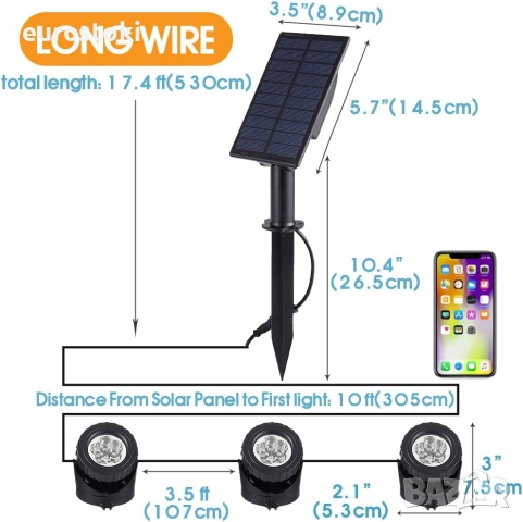 WisHomee Соларни лампи за открито. Потопяеми RGB LED фонтани. Пейзажна лампа от здрач до зори , снимка 6 - Лед осветление - 52296829