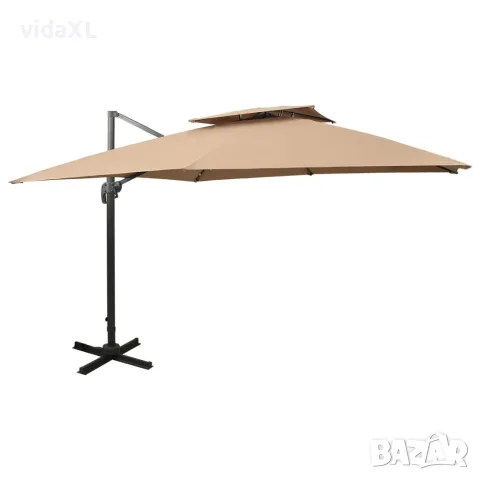 vidaXL Градински чадър с конзола и двоен плот 300x300 см, бежов（SKU: 312374）