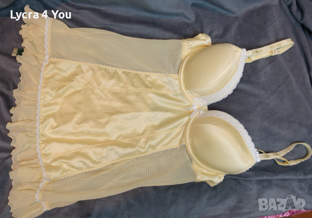 75В луксозна нощничка от жълт сатен и тюл, снимка 8 - Бельо - 36333450