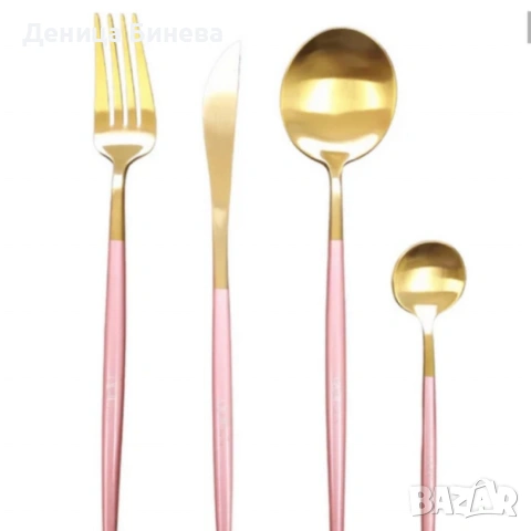 Комплект прибори за хранене от 24 части с луксозен дизайн и магнитна кутия в златисто и розово, снимка 5 - Прибори за хранене, готвене и сервиране - 53207496