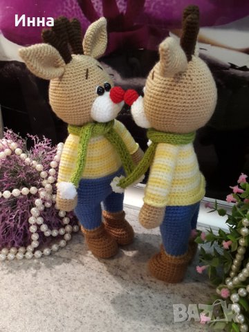 Подарък за Коледа. Елен /Комет/, Ръчно изработена, Плетена играчка, снимка 6 - Плюшени играчки - 42628200