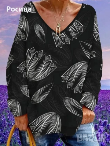 Дамска блуза с дълъг ръкав размер 5ХЛ има разтегливост трико нова.