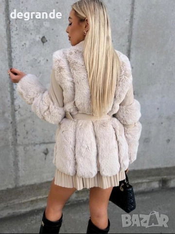 Дамско кожено бежово яке с пух , снимка 2 - Якета - 51946453