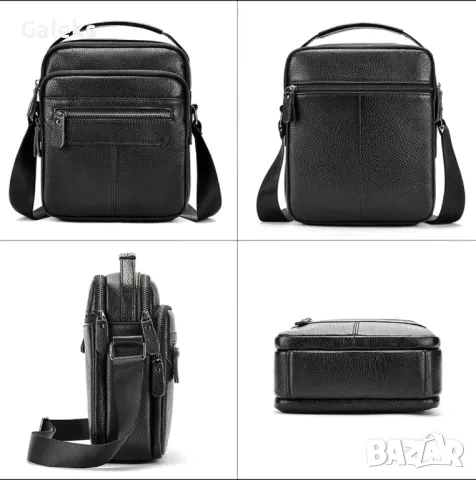 Мъжка луксозна и практична кожена чанта /Черна телешка естест. кожа!, снимка 8 - Чанти - 50022436