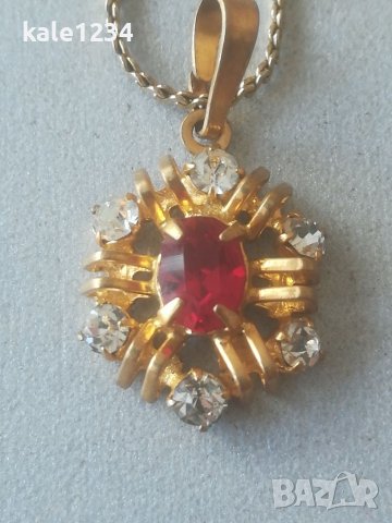 Ретро колие. Висулка. Позлата. Кристали. Бижу 