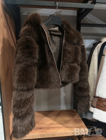 Късо пухено палто с дълъг косъм  кафяво , снимка 3 - Палта, манта - 52844593