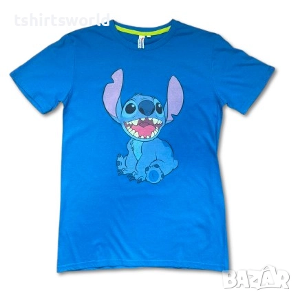 Нова детска тениска с дигитален печат Стич (Stitch) в син цвят