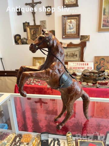 Стара кожена фигура на кон. №4385, снимка 1 - Колекции - 41817116