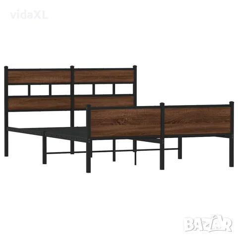 vidaXL Метална рамка за легло, без матрак, кафяв дъб, 160x200 см, снимка 3 - Спални и легла - 56147039