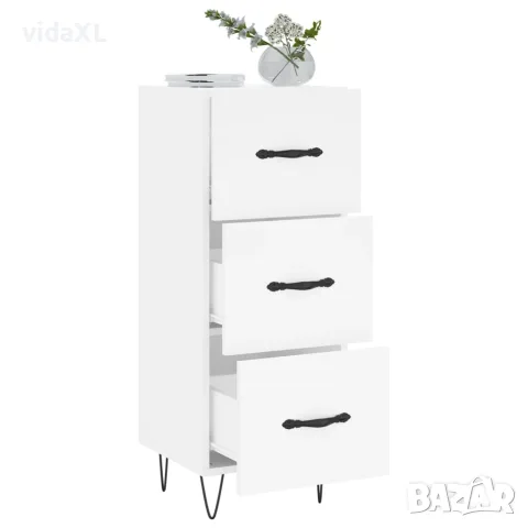 vidaXL Сайдборд, бял, 34,5x34x90 см, инженерно дърво, снимка 4 - Бюфети - 56147923