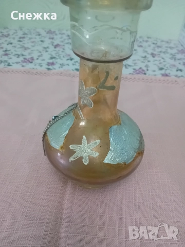 антична стъклена ваза 19 см., снимка 3 - Вази - 52592932