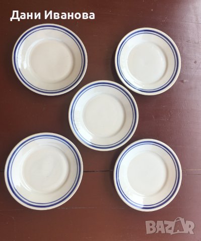 5 бр. бели порцеланови чинии със син кант, снимка 2 - Чинии - 41632233