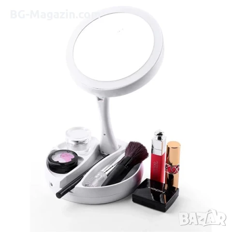 Луксозно сгъваемо настолно огледало с LED осветление и лупа 10x за гримиране дома баня тоалетка, снимка 5 - Други - 51049243