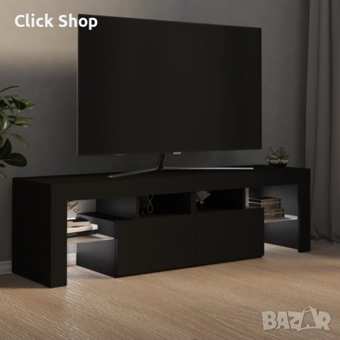 ТВ шкаф с LED осветление, черен, 140x35x40 см