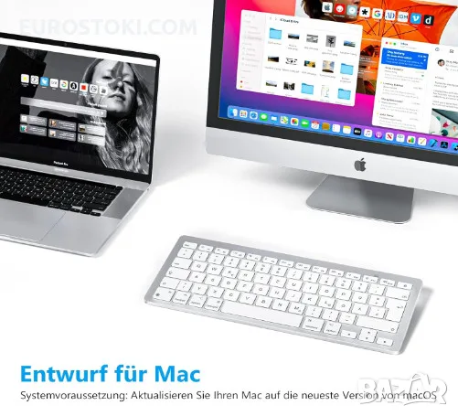 Bluetooth клавиатура OMOTON KB066 за Mac и др., компактна безжична клавиатура, цвят: сребристо/бяло , снимка 2 - Клавиатури и мишки - 56108890