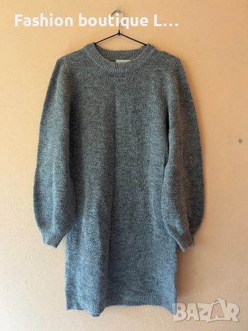Сива вълнена рокля с дълъг ръкав М размер на марката Object с буфан ръкав 🩶🩶🩶