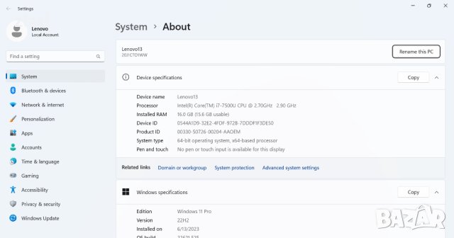 Мощен лаптоп Lenovo ThinkPad 13 Gen2 13.3"(Full HD 1920x1080) - i7-7500U/RAM 16GB/SSD NVMe256GB, снимка 9 - Лаптопи за работа - 41246347