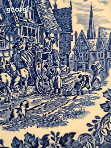 английска порцеланова чиния син порцелан  19/5, снимка 4 - Чинии - 49266630