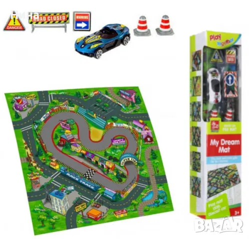 Комплект от колички, знаци и килимче с инфраструктура , снимка 2 - Коли, камиони, мотори, писти - 49317806