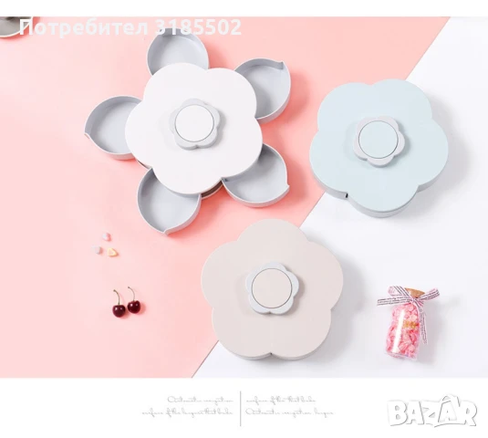 Пет сгъваеми купички във формата на цвете със специална поставка за телефон, снимка 2 - Сервизи - 51276876