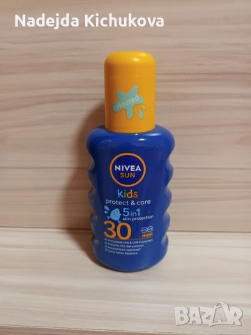 Детски слънцезащитен оцветен спрей за деца Nivea sun Kids Protect Care 5в1 30spf.Цена-8 евро, снимка 2 - Други - 41641490