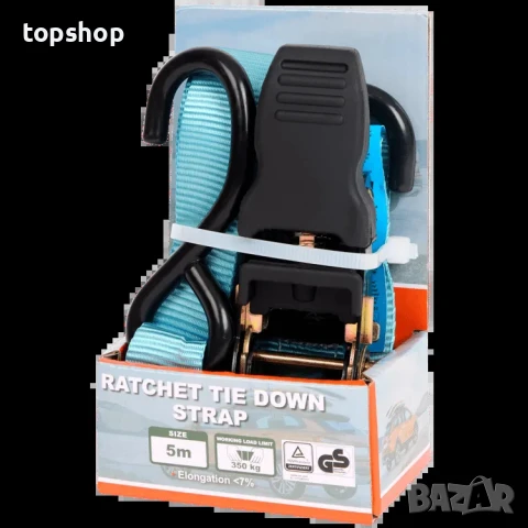 Колан за закрепване с тресчотка + 2 кукички 5 метра - 350кг, снимка 2 - Аксесоари и консумативи - 50555696