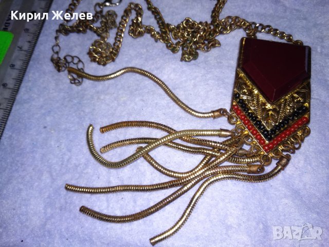 КРАСИВА ОРНАМЕНТИРАНА ПОЗЛАТЕНА ВИНТИДЖ АРТ ОГЪРЛИЦА КОЛИЕ с ЧЕРВЕН КАТАЛИН 26603, снимка 12 - Колиета, медальони, синджири - 41761894