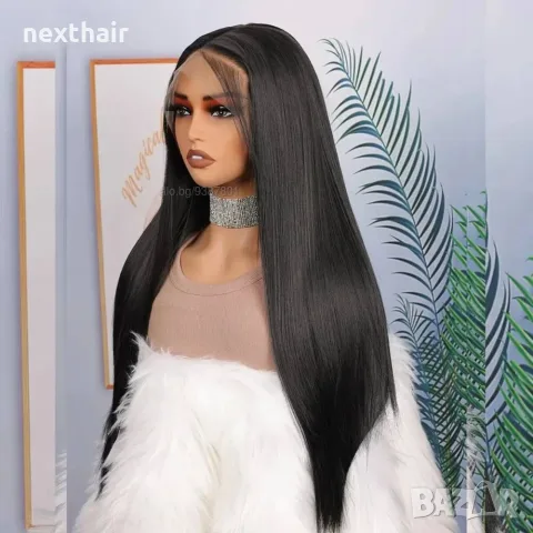 Елегантна черна права перука 70 см с Lace Front дантелен път 13×4×1, снимка 8 - Аксесоари за коса - 55707188