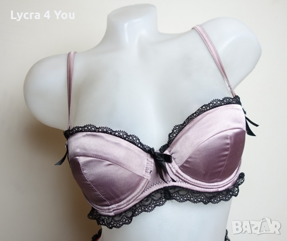 Розов сатенен сутиен с черна дантела 75В размер, снимка 6 - Бельо - 36040246