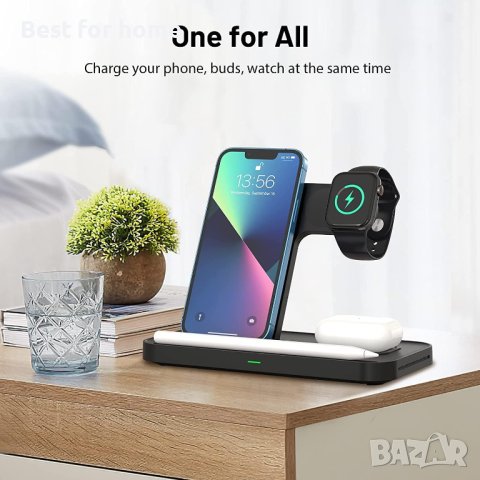 4 в 1 интелигентно безжично зарядно устройство,iPhones,iWatch всички QI-съвместими устройства, снимка 5 - Безжични зарядни - 41244524