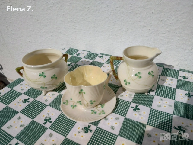 Комплект 4 Belleek Ирландия - изящен ръчно рисувна порцелан, снимка 6 - Сервизи - 53656539