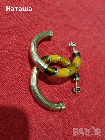 Италиански масивни сребърни позлатени обеци с цветен емайл, снимка 4 - Обеци - 41858765