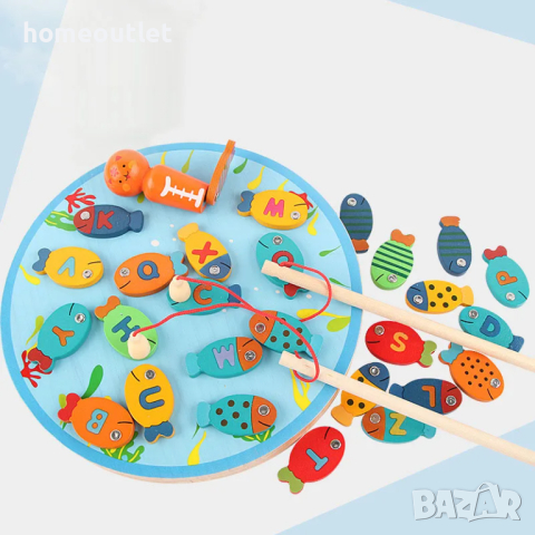 Дървена, магнитна играчка за риболов JH273, снимка 4 - Образователни игри - 44760231