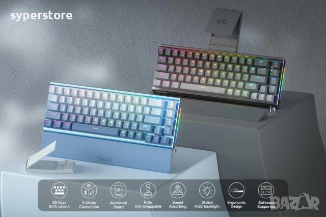 Клавиатура Геймърска Безжична и USB Геймърска Redragon Shaco PRO K641G-GW-RGB-PRO_RD Red Switch Сиво, снимка 11 - Клавиатури и мишки - 41755664