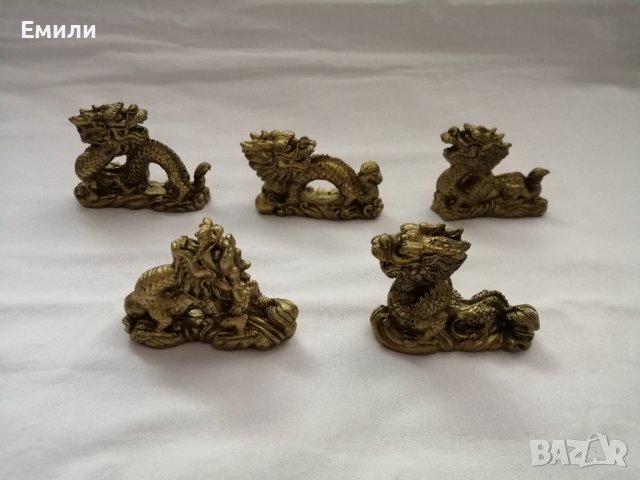 Комплект сувенири статуетки китайски дракони в бронзов цвят, снимка 3 - Статуетки - 44466254