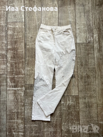 Бели разкошни елегантни дънки дънкови панталони с бяла дантела, снимка 4 - Панталони - 51627364