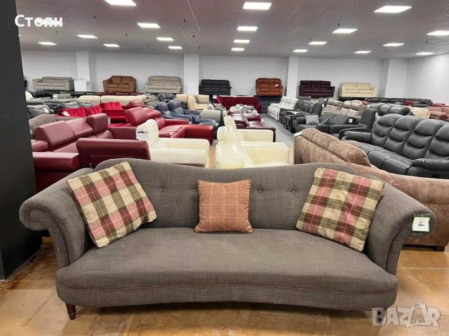 ПРОМОЦИЯ!!! Кафяво-зелен диван от плат четворка с възглавнички