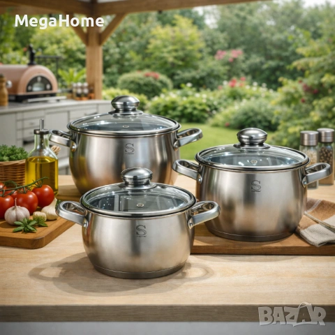 Комплект от 3 броя тенджери Swissgold EMMIE  с 5-слойно капсуловано дъно, снимка 3 - Съдове за готвене - 53092974