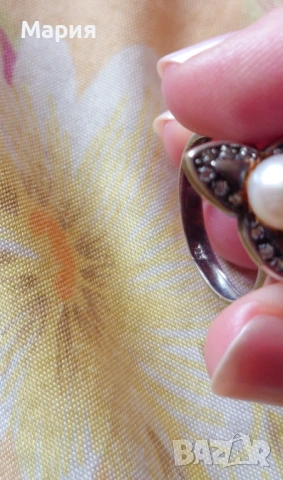 Сребърен пръстен с перла и циркониеви камъни, снимка 10 - Пръстени - 53056943