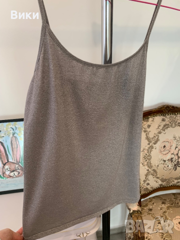 Сив потник със сребристи нишки в размер М/L, снимка 3 - Потници - 44927140