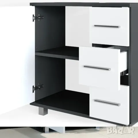 Шкаф за баня, за мивка, Vicco Ilias, 60 x 60,8 см, антрацит/бял, снимка 4 - Шкафове - 49564562