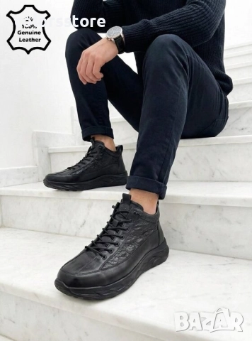 Мъжки спортни обувки - черна ЕСТЕСТВЕНА кожа - FG0212 